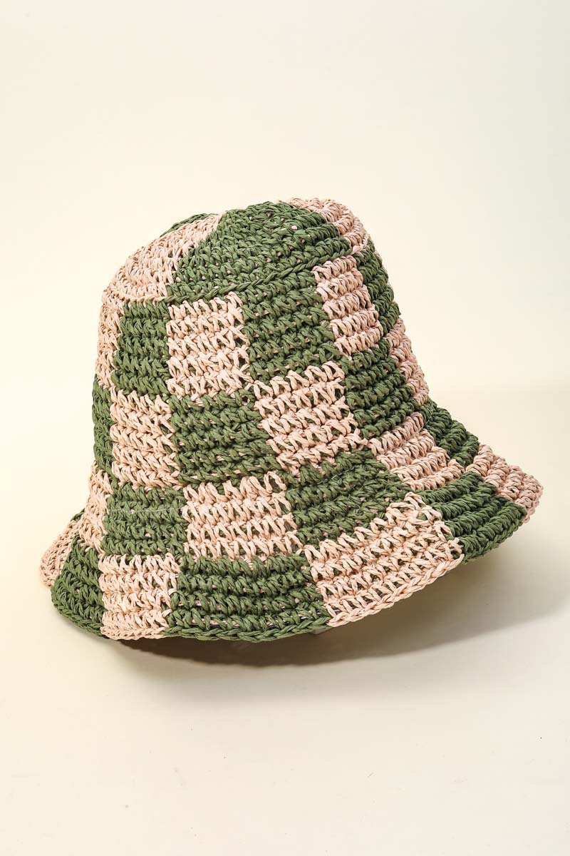Straw Braided Check Bucket Hat