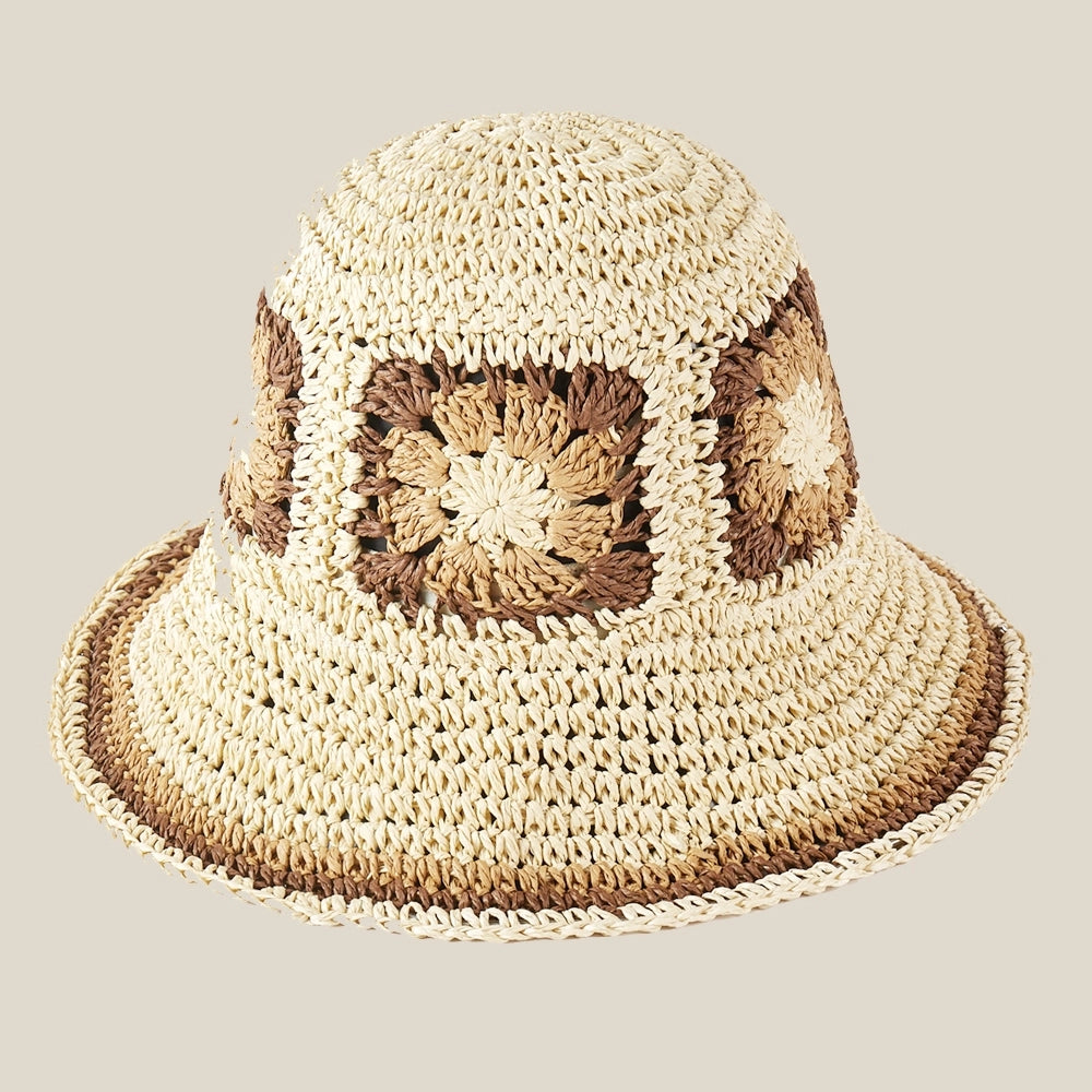 Floral Crochet Straw Bucket Hat