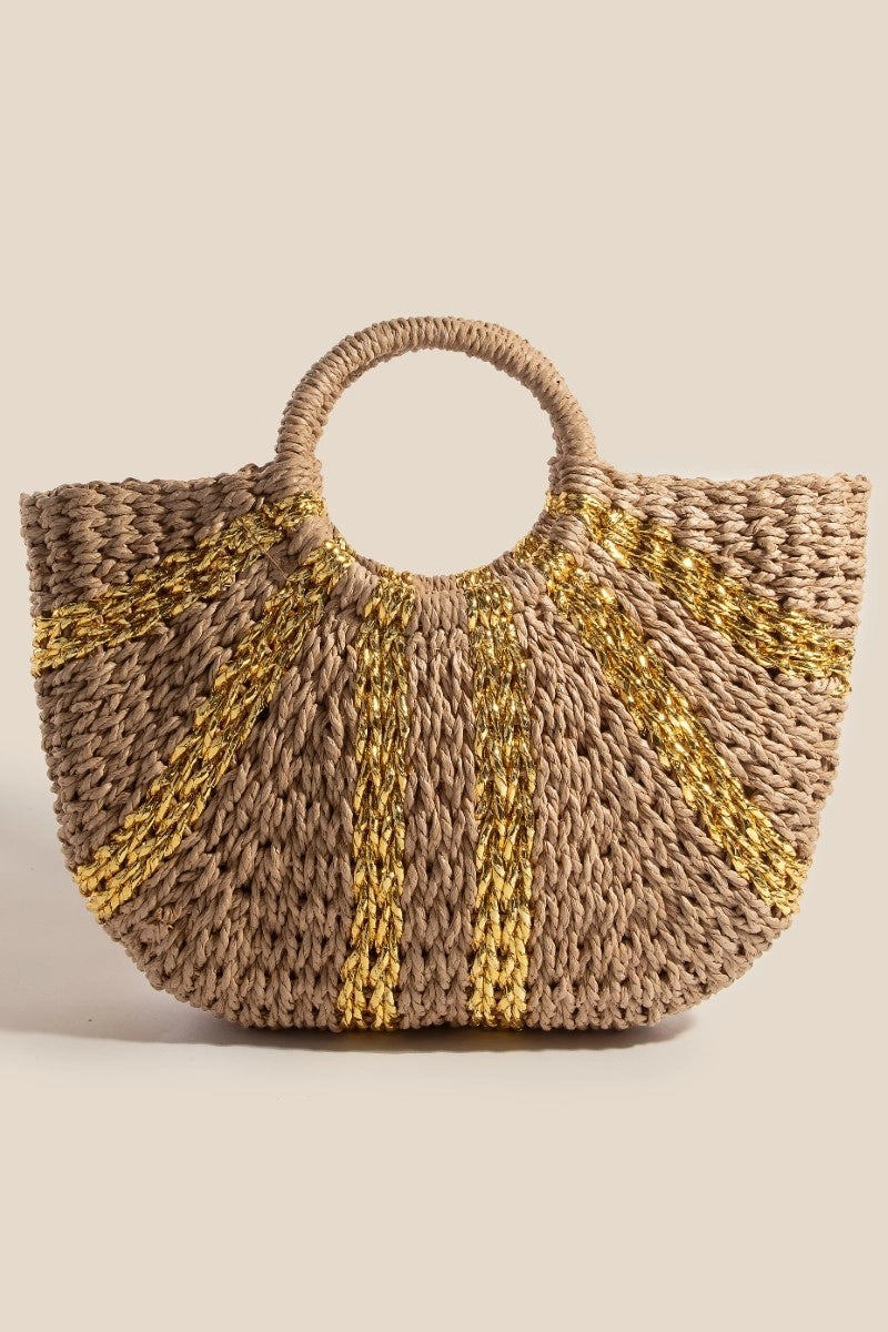 Matallic Stripes Braided Staw Bag