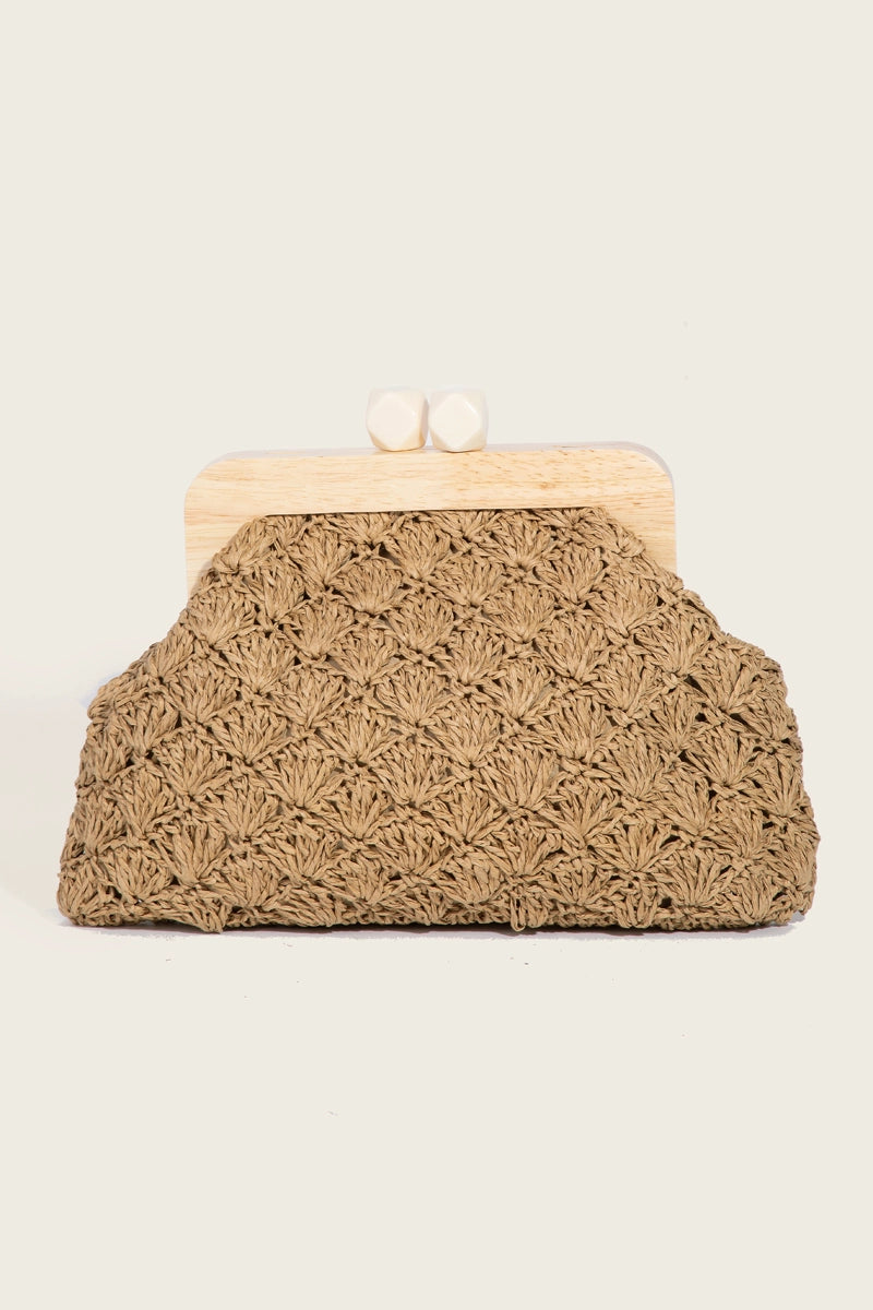 Straw Braided Clutch w/Wooden Frame