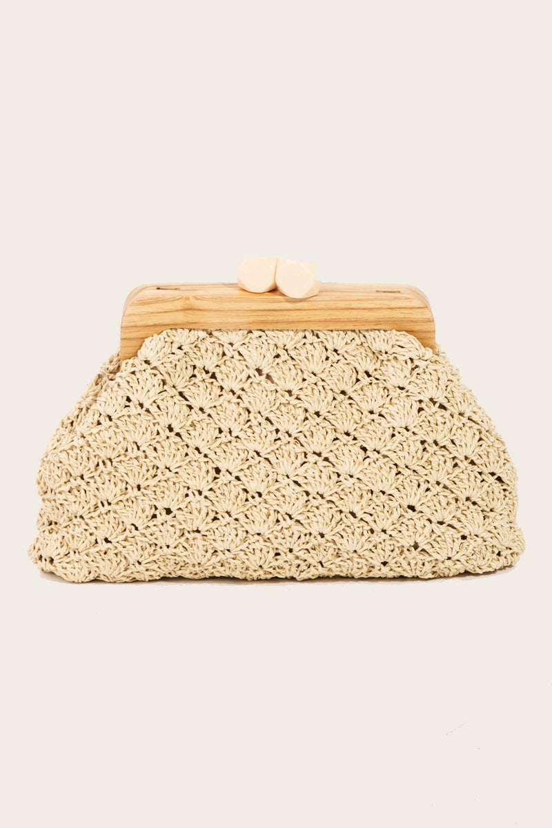 Straw Braided Clutch w/Wooden Frame