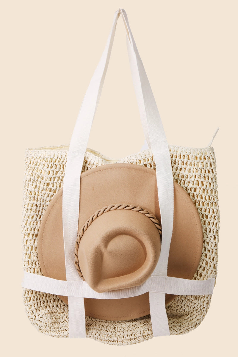 Straw Braided Hat Carrier Tote Bag