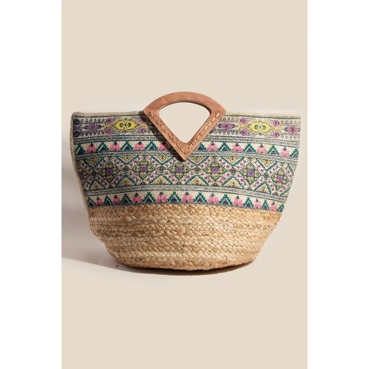 Floral Striped Jute Tote Bag