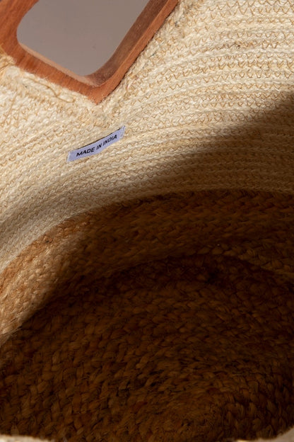 Floral Striped Jute Tote Bag