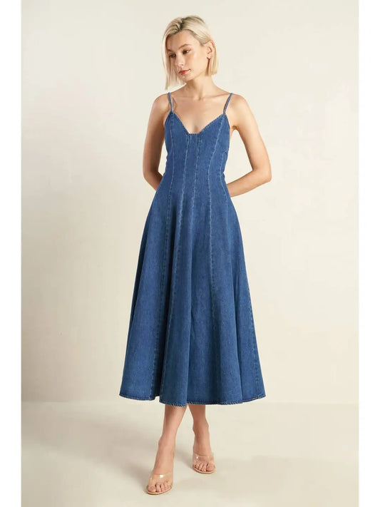 FD1449-Washed Denim Fit/Flare Dress