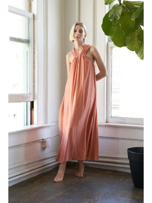 Textured Fb Halter-Style Midi Dress