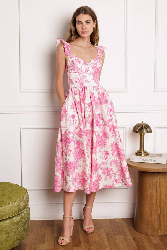 Printed Woven Fit/Flare Midi Dress