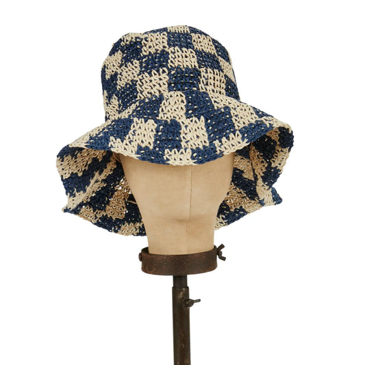 7062-Checkered Straw Bucket Hat