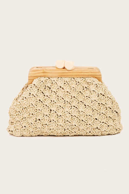 Straw Braided Clutch w/Wooden Frame
