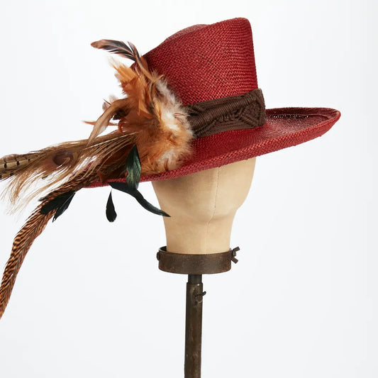 K343-Asymmetrical Boho Hat w/Feathers
